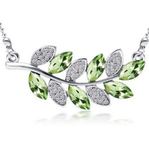 Crystal Leaf Necklace Green and Clear